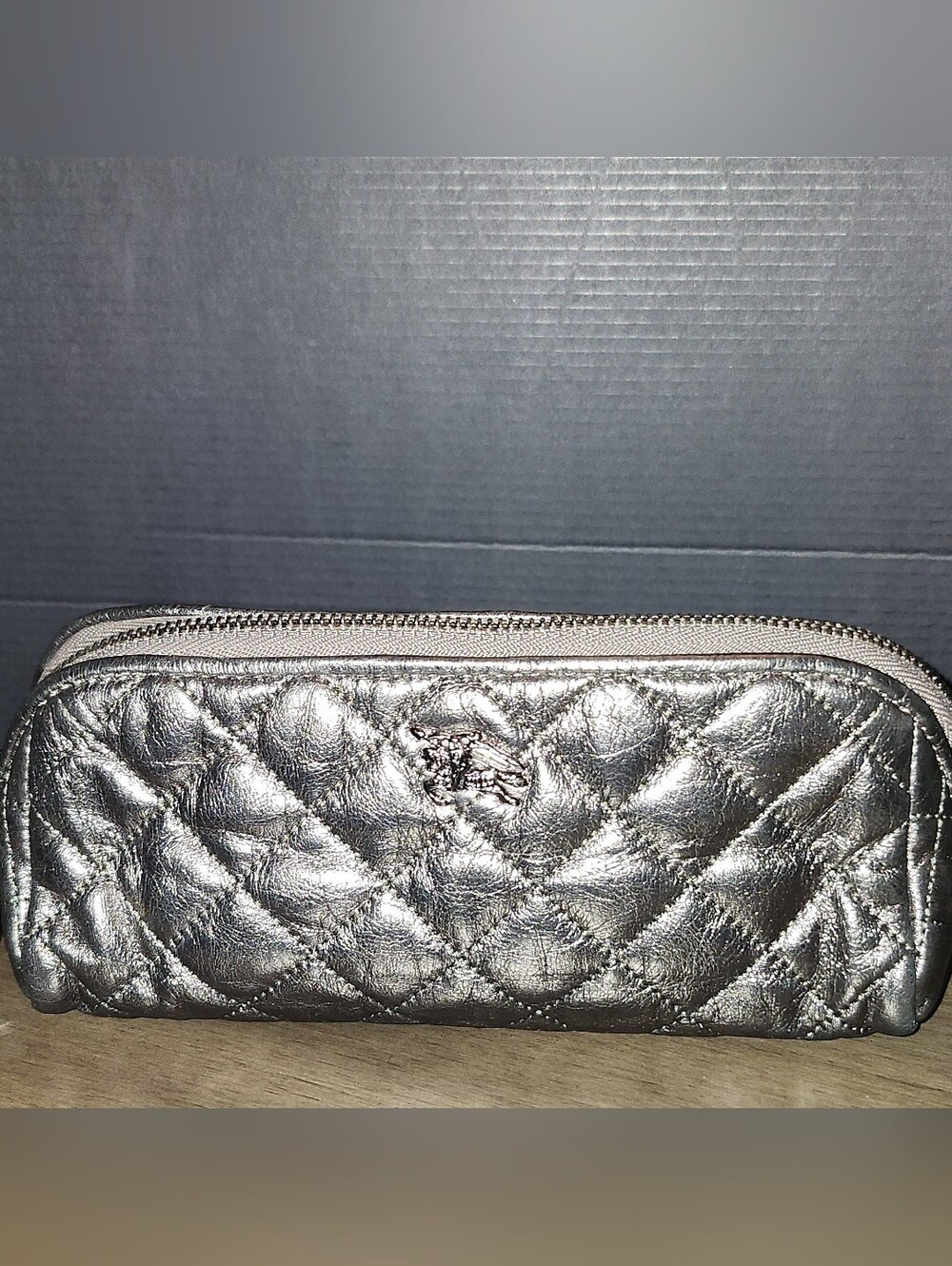 Burberry Gunmetal Quilted Wristlet Clutch - Metallic Leather